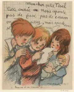 Ein Kind, das einen Brief an den Weihnachtsmann schreibt.