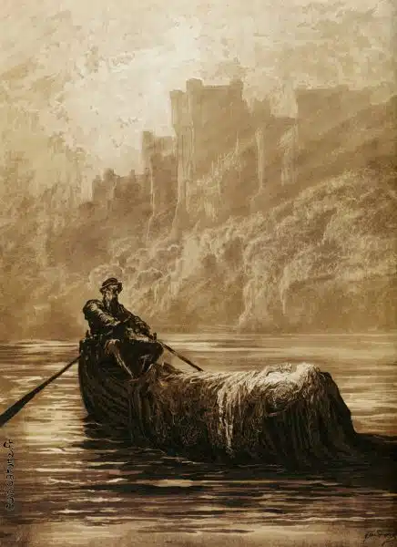 Das Begräbnisboot von Elaine von Gustave Doré