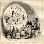 Medizinischer Ingenieur im Labor (1890). Illustration aus Robidas futuristischem Roman Das zwanzigste Jahrhundert: Das elektrische Leben.