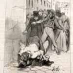 Freunde (1845). Eine klassische Szene der Gesellschaftssatire von Daumier, die zwei Bourgeois zeigt, die einen komplizenhaften, selbstgefälligen Moment teilen.