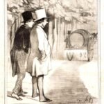 Eine angenehme Begegnung (Une Rencontre agréable, 1844). Eine Lithografie, die sich über die Heuchelei der bürgerlichen Gesellschaft lustig macht.