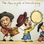 Teil einer Reihe von Drucken, die Liliputaner darstellen.