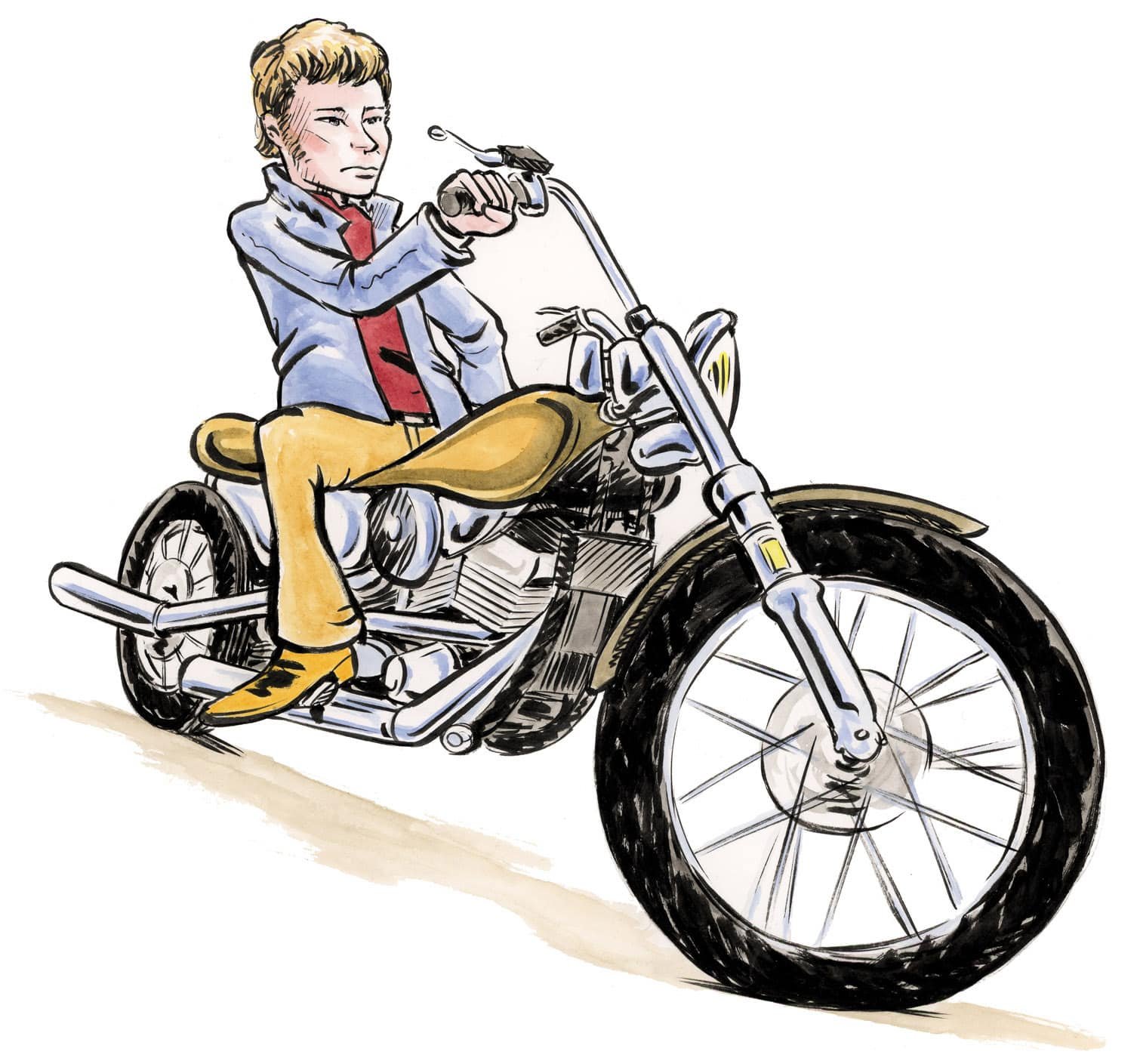 Karikatur eines Bikers auf einer Harley-Davidson, illustrierte Hommage
