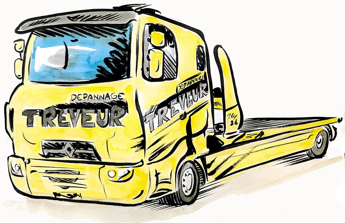 Karikatur eines Abschleppwagens