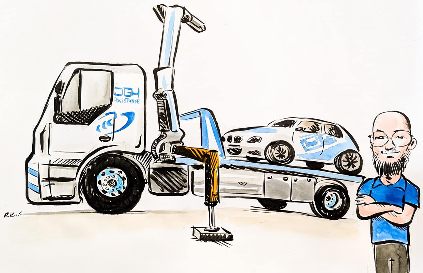 Karikatur eines Lkw und eines Sportwagens