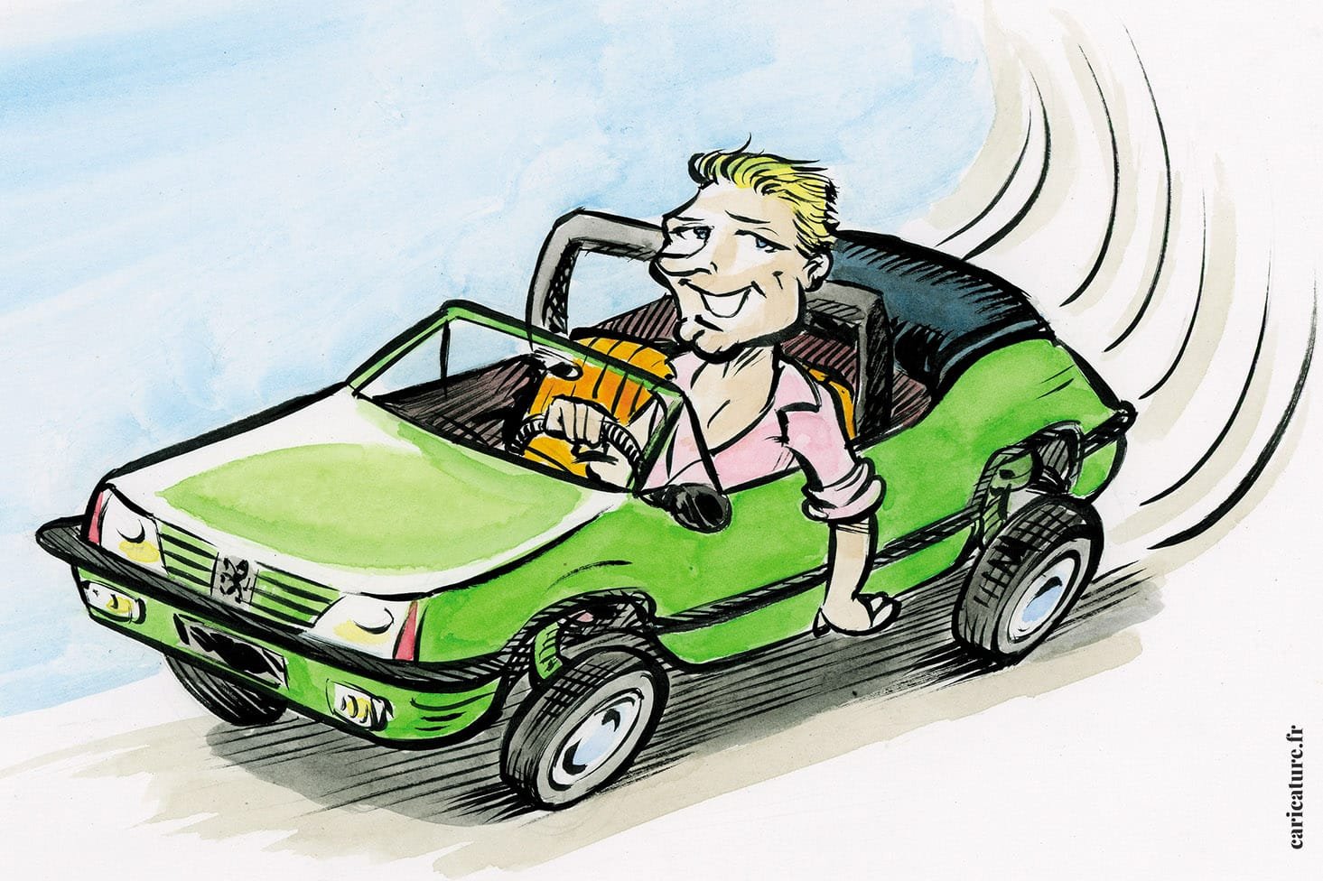 Karikatur eines Peugeot 205 Sport-Coupé