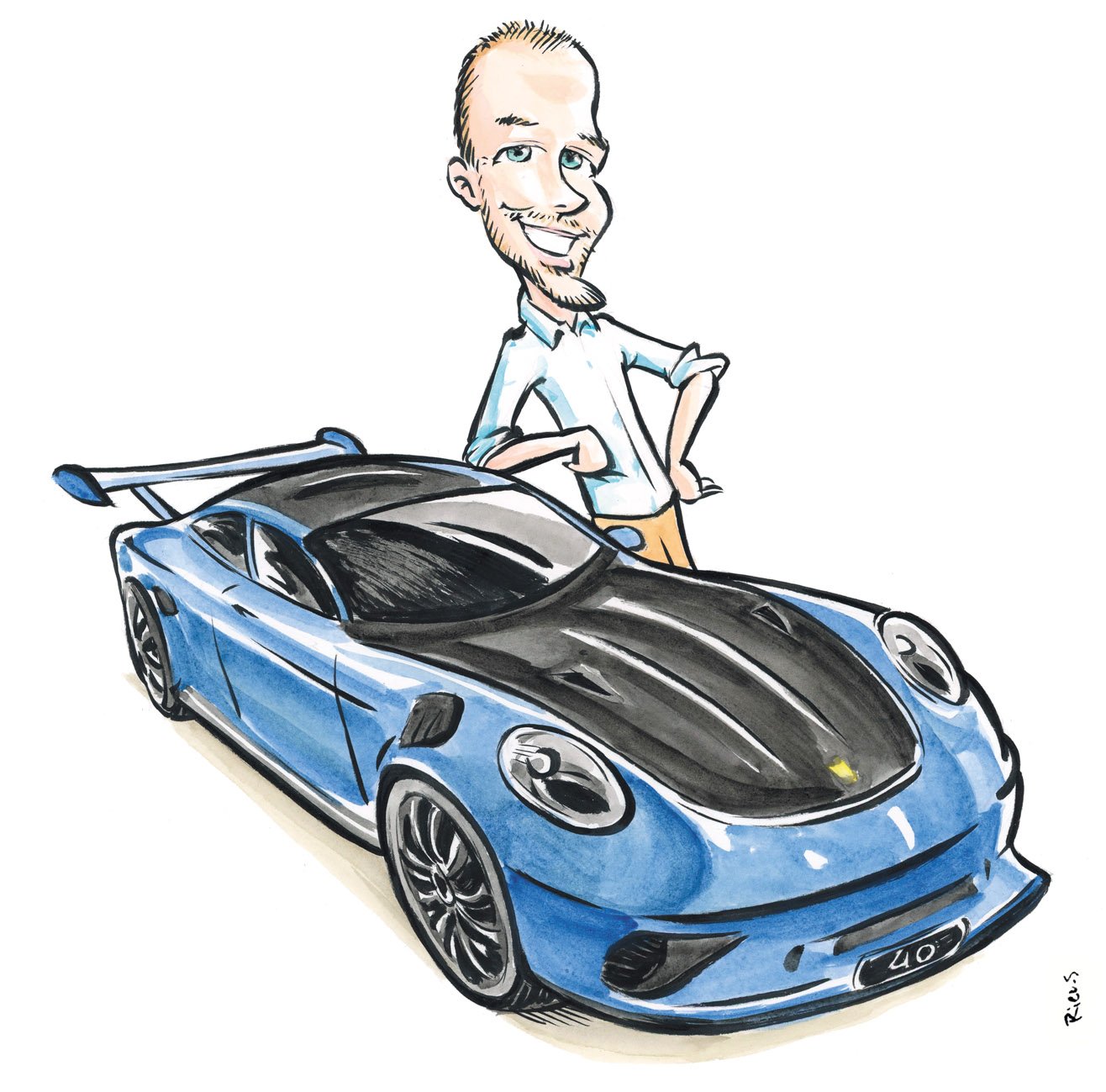 Porsche 911 GT3 RS als originales Aquarell von Sébastien Rieu