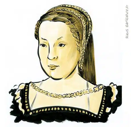 Sepia Aquarell Porträt von Caterina de’ Medici — Reine de France — 1519–1589 · Sébastien Rieu