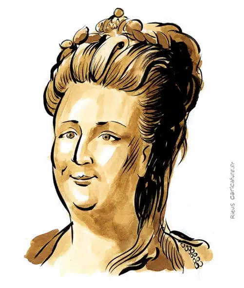 Sepia Aquarell Porträt von Katharina II. — Impératrice — 1729–1796 · Sébastien Rieu