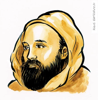 Sepia-Aquarellporträt von Al-Dschazarī — Ingenieur und Erfinder — 1136–1206 · Sébastien Rieu