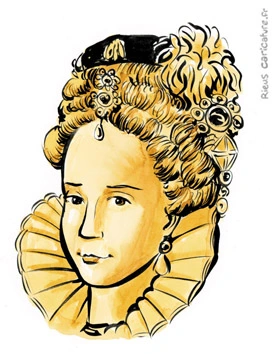 Sepia-Aquarellporträt von Elisabeth I. — Königin von England — 1533–1603 · Sébastien Rieu