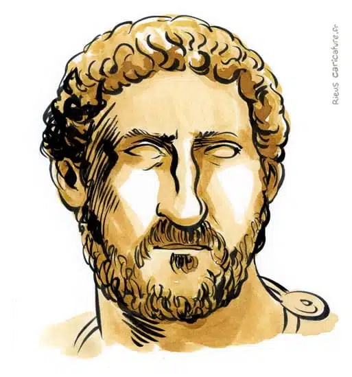 Sepia Aquarell Porträt von Hadrien — Empereur — 76–138 · Sébastien Rieu