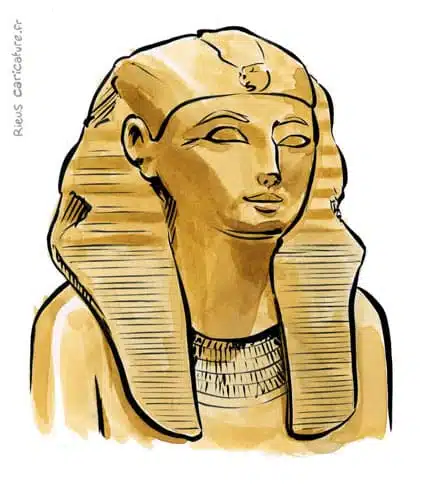 Sepia Aquarell Porträt von Hatchepsout — Pharaonne — ~1507–1458 av. J.-C. · Sébastien Rieu