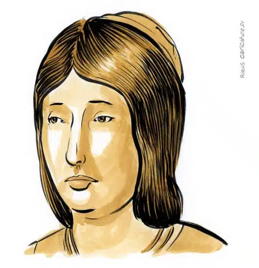 Sepia Aquarell Porträt von Isabelle Ire — Reine de Castille — 1451–1504 · Sébastien Rieu