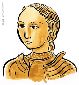 Sepia-Aquarellporträt von Jeanne d’Arc — Französische Heldin — 1412–1431 · Sébastien Rieu