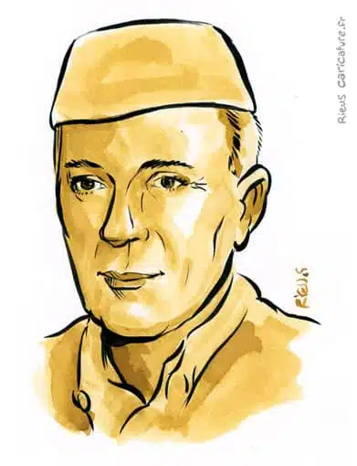 Sepia Aquarell Porträt von Jawaharlal Nehru — Premier ministre — 1889–1964 · Sébastien Rieu