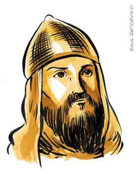 Sepia-Aquarellporträt von El Cid — Kastilischer Ritter — 1043–1099 · Sébastien Rieu