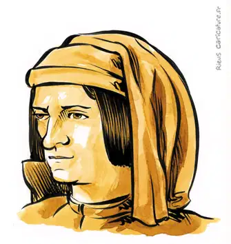 Sepia-Aquarellporträt von Lorenzo de’ Medici — Herr von Florenz — 1449–1492 · Sébastien Rieu
