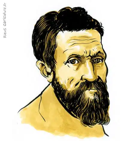 Sepia Aquarell Porträt von Michel-Ange — Artiste — 1475–1564 · Sébastien Rieu