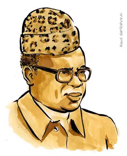 Sepia Aquarell Porträt von Mobutu Sese Seko — Dictateur — 1930–1997 · Sébastien Rieu