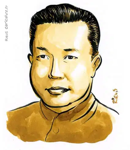 Sepia Aquarell Porträt von Pol Pot — Dictateur — 1925–1998 · Sébastien Rieu
