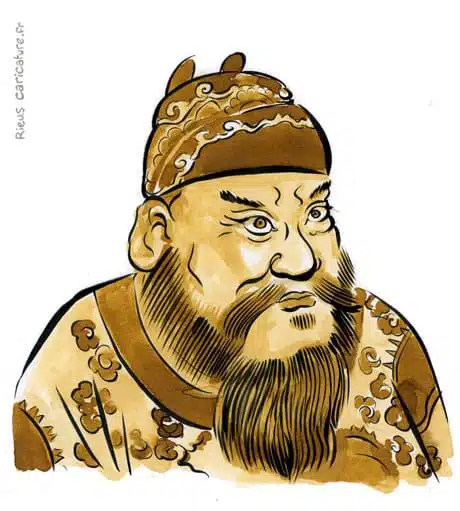 Sepia Aquarell Porträt von Qin Shi Huangdi — 1er Empereur — 259–210 av. J.-C. · Sébastien Rieu