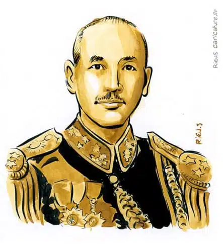 Sepia Aquarell Porträt von Tchang Kaï-chek — Président — 1887–1975 · Sébastien Rieu