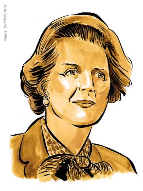 Sepia Aquarell Porträt von Margaret Thatcher — Première ministre — 1925–2013 · Sébastien Rieu