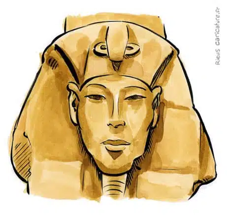 Sepia Aquarell Porträt von Akhenaton — Pharaon — ~1380–1336 av. J.-C. · Sébastien Rieu