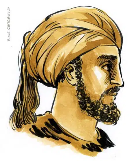 Sepia Aquarell Porträt von Abd al-Rahman Ier — Émir d'al-Andalus — 731–788 · Sébastien Rieu