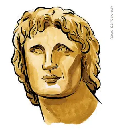 Sepia Aquarell Porträt von Alexandre le Grand — Conquérant — 356–323 av. J.-C. · Sébastien Rieu