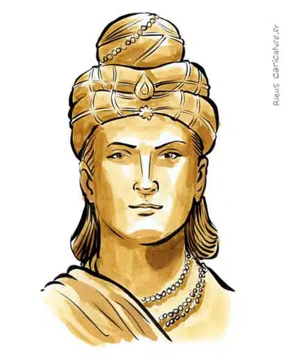 Sepia Aquarell Porträt von Ashoka — Empereur Maurya — ~304–232 av. J.-C. · Sébastien Rieu