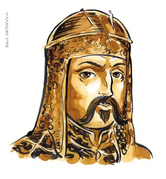 Sepia Aquarell Porträt von Attila — Chef des Huns — 406–453 · Sébastien Rieu