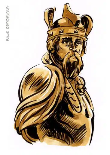 Sepia-Aquarellporträt von Brennus — Gallischer Heerführer — ~390 v. Chr. · Sébastien Rieu