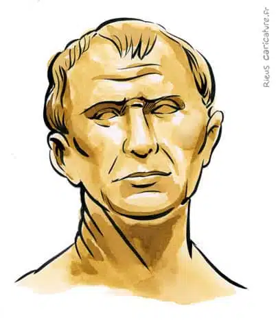 Sepia Aquarell Porträt von Jules César — Dictateur — 100–44 av. J.-C. · Sébastien Rieu