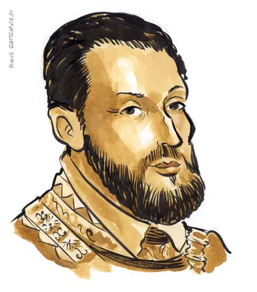 Sepia Aquarell Porträt von Charles Quint — Empereur — 1500–1558 · Sébastien Rieu