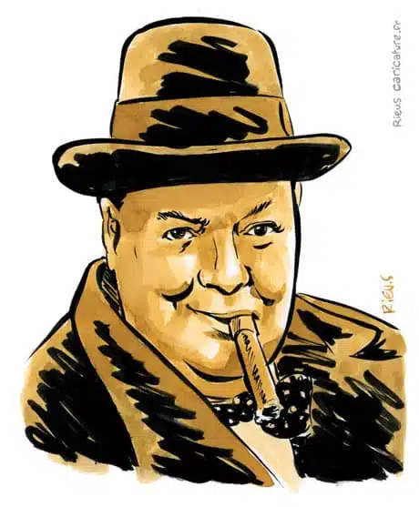 Sepia Aquarell Porträt von Winston Churchill — Premier ministre — 1874–1965 · Sébastien Rieu