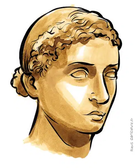 Sepia Aquarell Porträt von Cléopâtre VII — Reine d'Égypte — 69–30 av. J.-C. · Sébastien Rieu