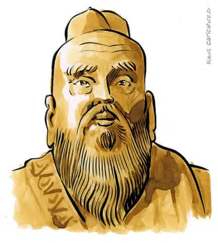 Sepia Aquarell Porträt von Confucius — Philosophe — 551–479 av. J.-C. · Sébastien Rieu