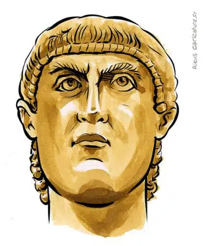 Sepia Aquarell Porträt von Constantin Ier — Empereur — 272–337 · Sébastien Rieu