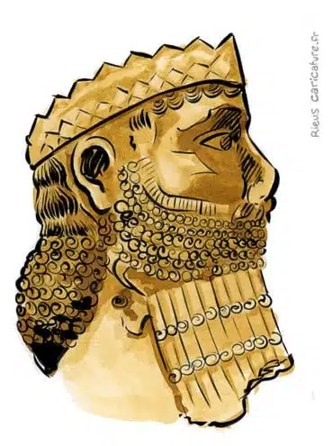 Sepia Aquarell Porträt von Darius III — Roi des Perses — ~380–330 av. J.-C. · Sébastien Rieu