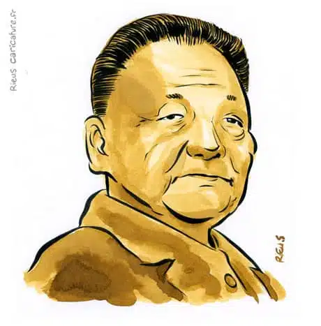 Sepia Aquarell Porträt von Deng Xiaoping — Homme d'État — 1904–1997 · Sébastien Rieu
