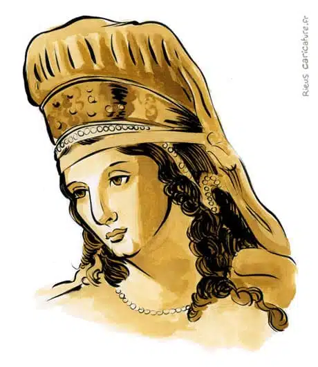Sepia Aquarell Porträt von Didon — Fondatrice de Carthage — ~IXe s. av. J.-C. · Sébastien Rieu