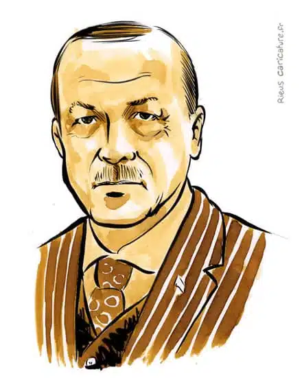 Sepia Aquarell Porträt von Recep Erdoğan — Président — 1954– · Sébastien Rieu
