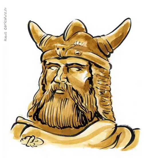 Sepia Aquarell Porträt von Érik le Rouge — Explorateur viking — ~950–1003 · Sébastien Rieu