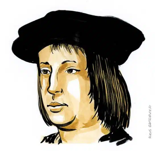 Sepia Aquarell Porträt von Ferdinand V — Roi d'Espagne — 1452–1516 · Sébastien Rieu