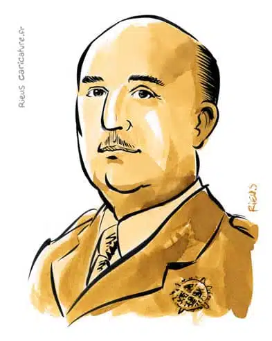 Sepia Aquarell Porträt von Francisco Franco — Dictateur — 1892–1975 · Sébastien Rieu