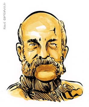 Sepia-Aquarellporträt von Franz Joseph I. — Kaiser von Österreich — 1830–1916 · Sébastien Rieu