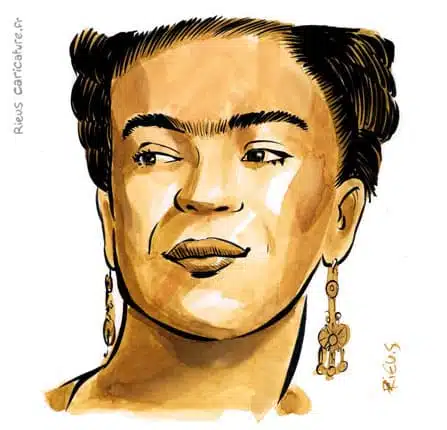 Sepia Aquarell Porträt von Frida Kahlo — Peintre — 1907–1954 · Sébastien Rieu