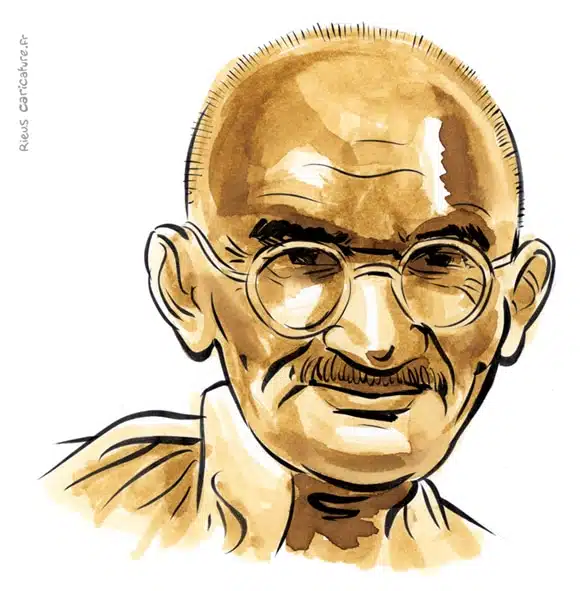 Sepia Aquarell Porträt von Mahatma Gandhi — Père de la nation — 1869–1948 · Sébastien Rieu